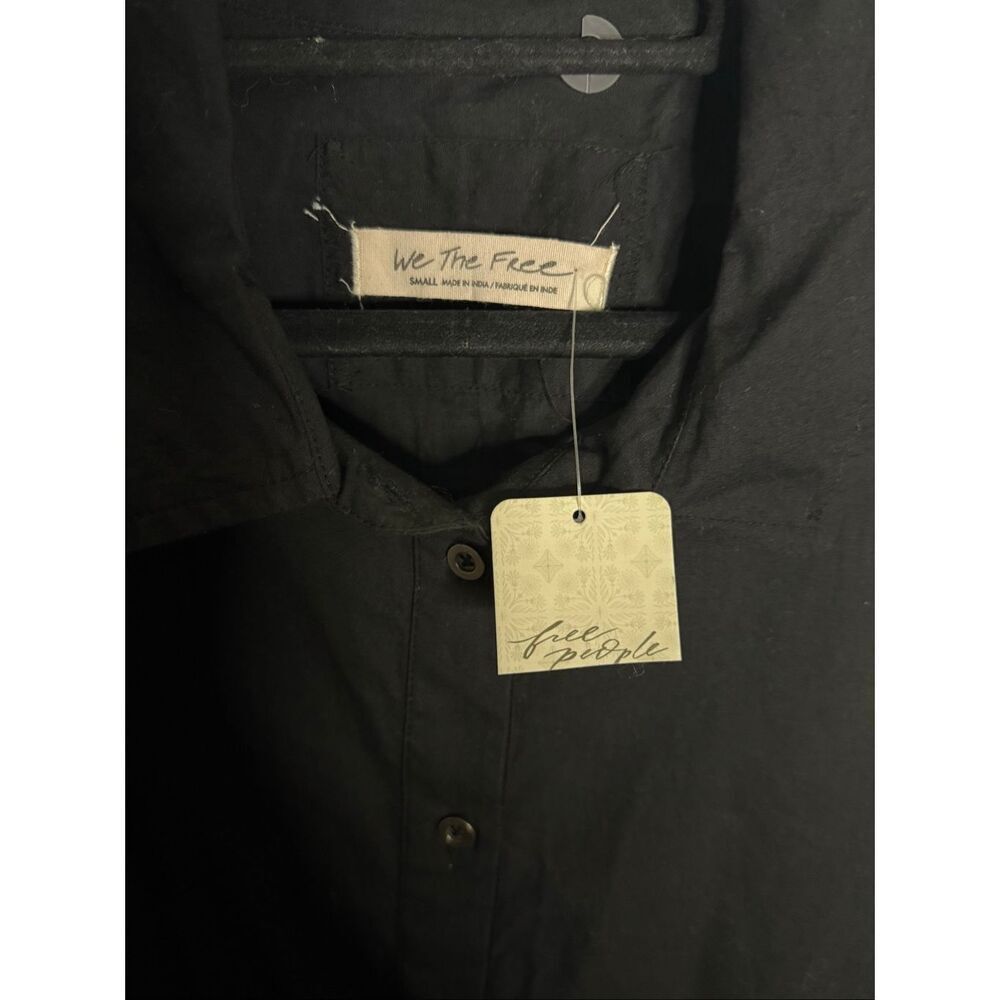NWT We The Free People Freya Poplin Tunic Blouse Top Black Button Fray - Picture 4 of 6
